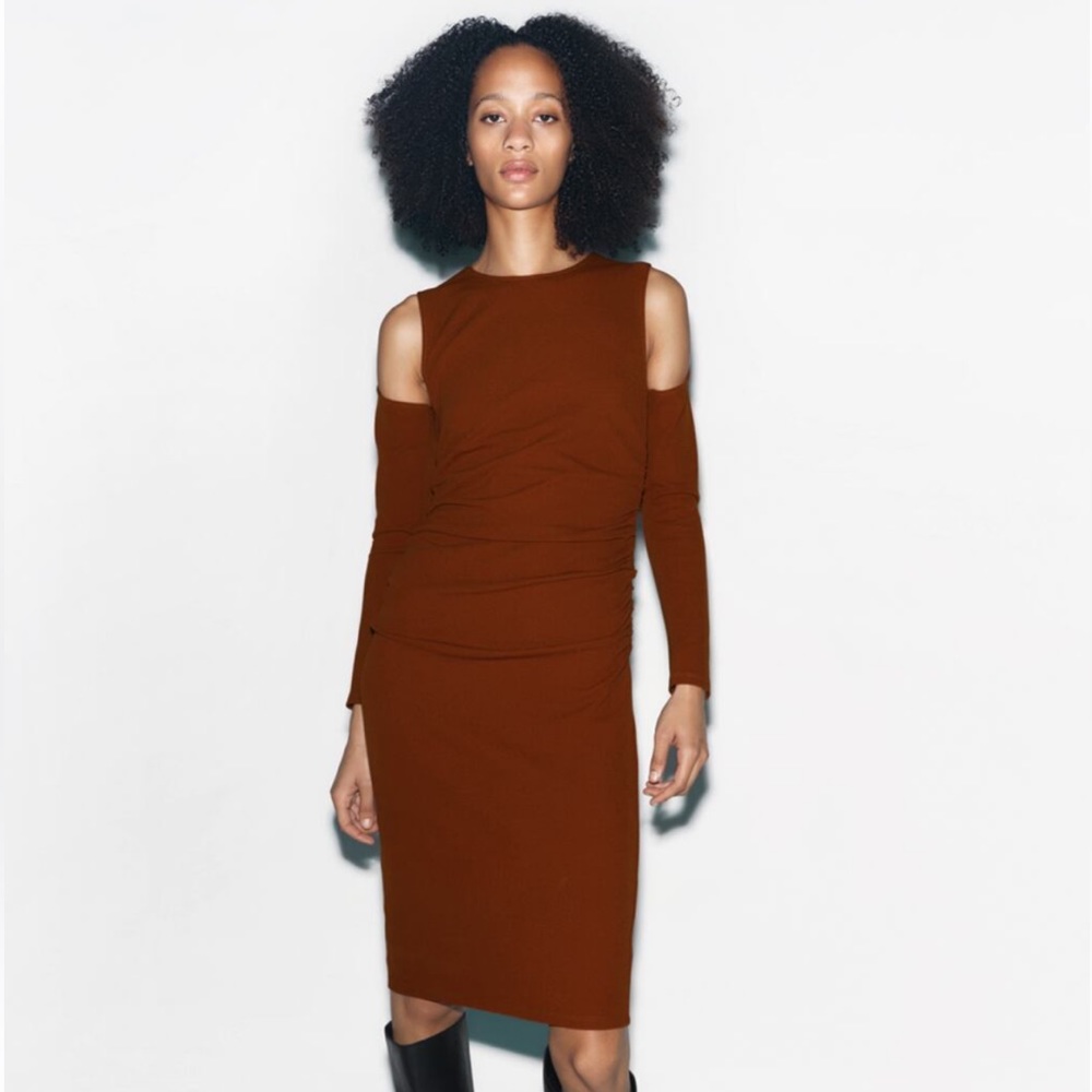 ZARA | Cut Out Cold Shoulder Ruched Dress | Blogger's Favorite